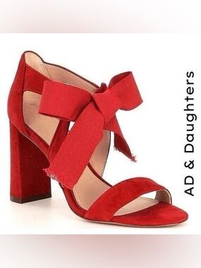 AD & Daughters red suede bow chunky heel sandals 8.5